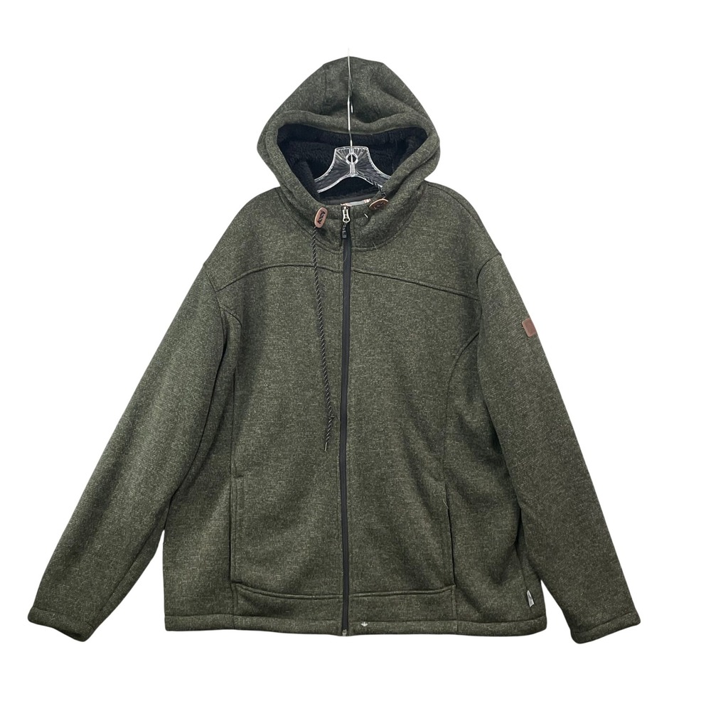Rugged Elements Hoodie Men XXL Green Full Zip Faux Fur Lined Sweater Jacket Camp